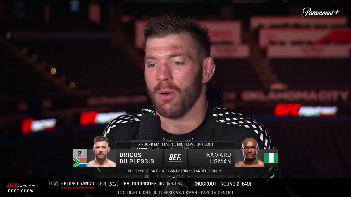 Dricus Du Plessis opens up about how he dealt with his first loss in the UFC: "I had to get up. There's so many South African kids that look up to me. It's bigger than me, I can't go lie down." 📺 Paramount+