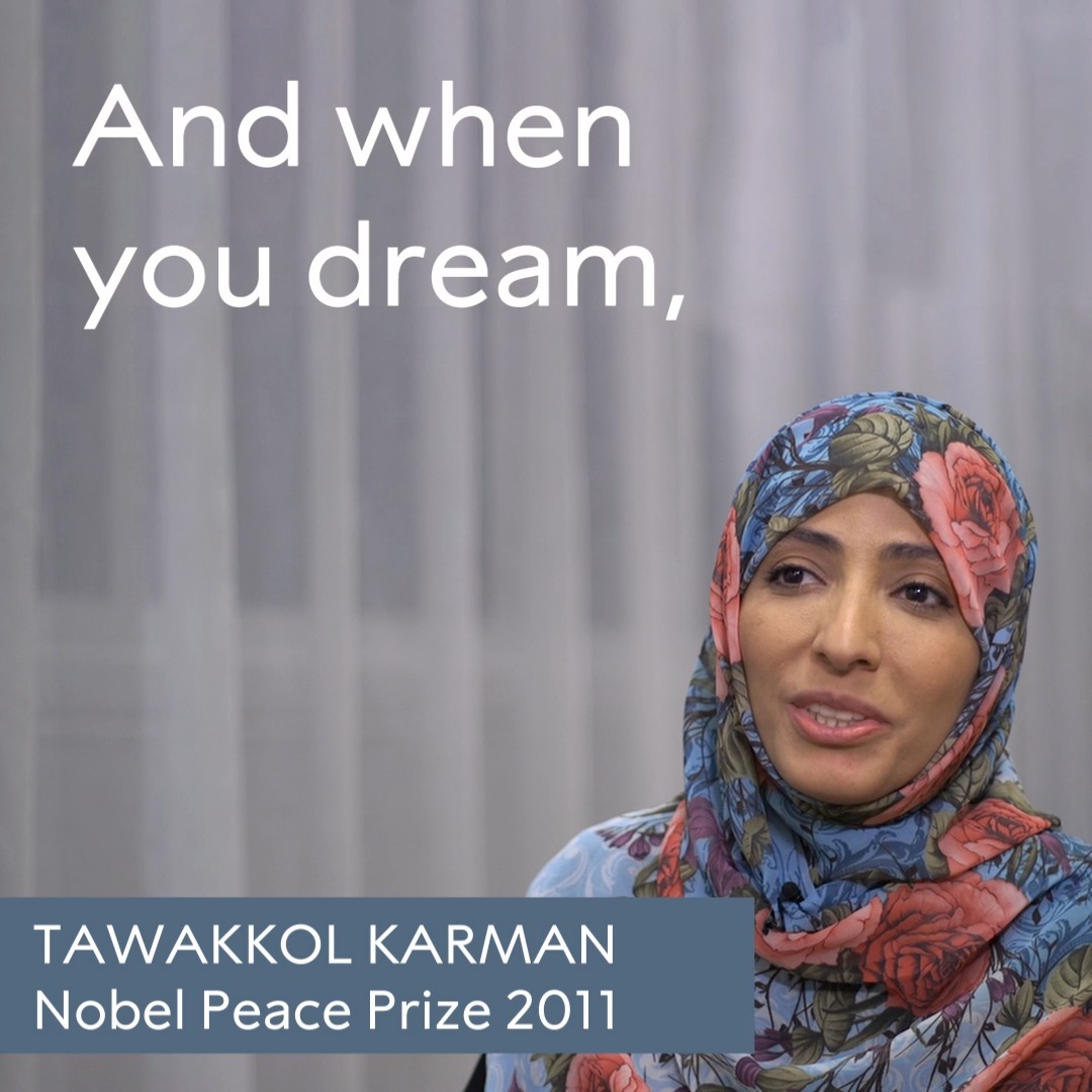 Despite imprisonment and persecution, Tawakkol Karman, stood firm in her beliefs under an oppressive regime. She was awarded the peace prize in 2011 for her non-violent efforts to promote peace and women’s rights. Watch her Nobel Prize lecture: