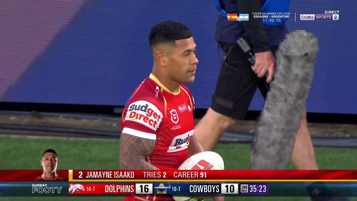 🏉 #NRL 🔥Jamayne Isaako régale encore avec un autre essai sur un plongeon acrobatique !