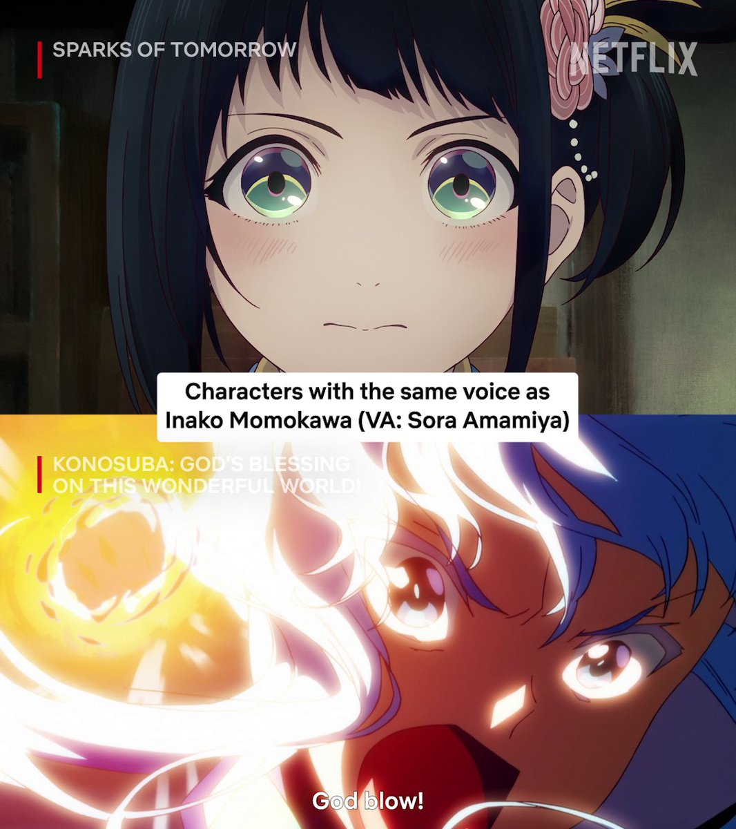 Where else have you heard Inako's voice (VA: Sora Amamiya)? ■ Aqua - KonoSuba: God's Blessing on This Wonderful World! ■ Nazuna Nanakusa - Call of the Night ■ Elizabeth - The Seven Deadly Sins #sparks_of_tomorrow #二十世紀電氣目録