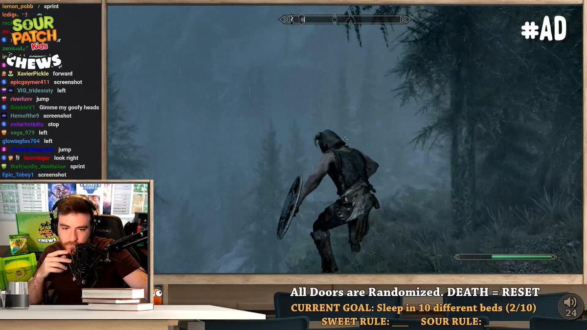 Twitch chat sabotaged DougDoug's Skyrim challenge run during a stream with SOUR PATCH KIDS CHEWS