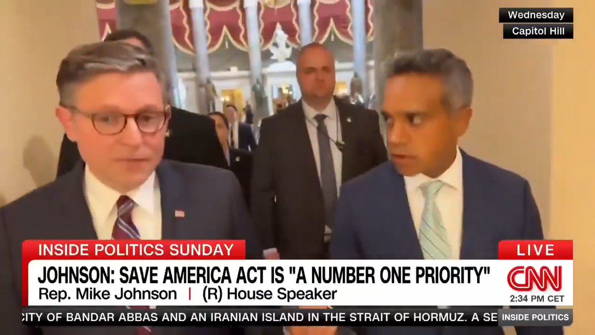 "The SAVE America Act is a number one priority," Speaker Johnson tells Manu Raju, despite polling that shows election reform ranks low on Americans' priority list. #InsidePolitics