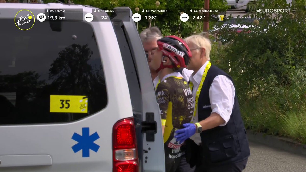 🚨 VINGEGAARD ABANDONA EN AMBULANCIA El danés sufre una caída y se marcha con el brazo en cabestrillo. #TDF2026 #LaCasadelCiclismo