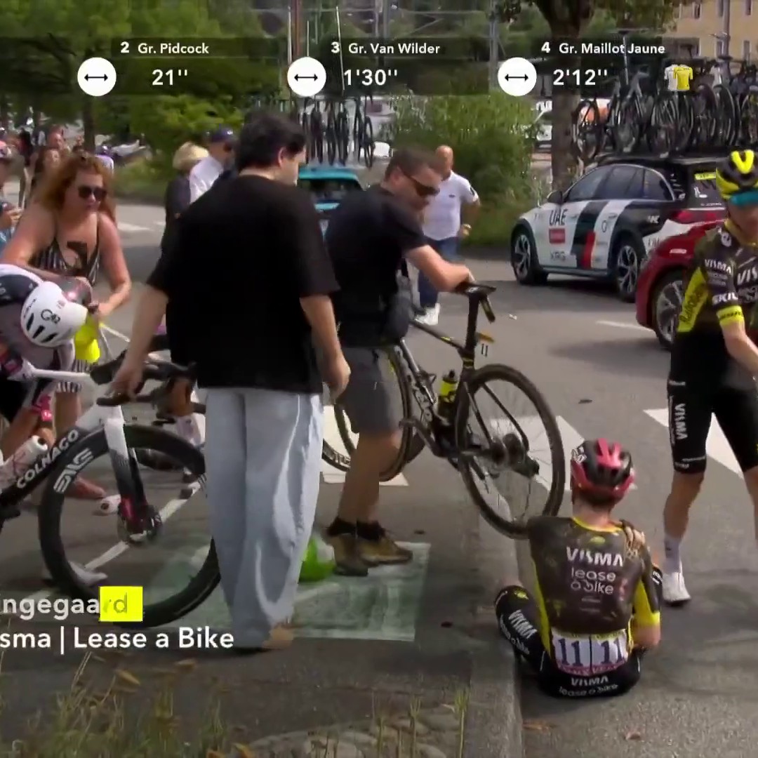 😱 Oh la chute et l'abandon pour Vingegaard, parti à la faute dans un virage ! #TDF2026 #LesRP