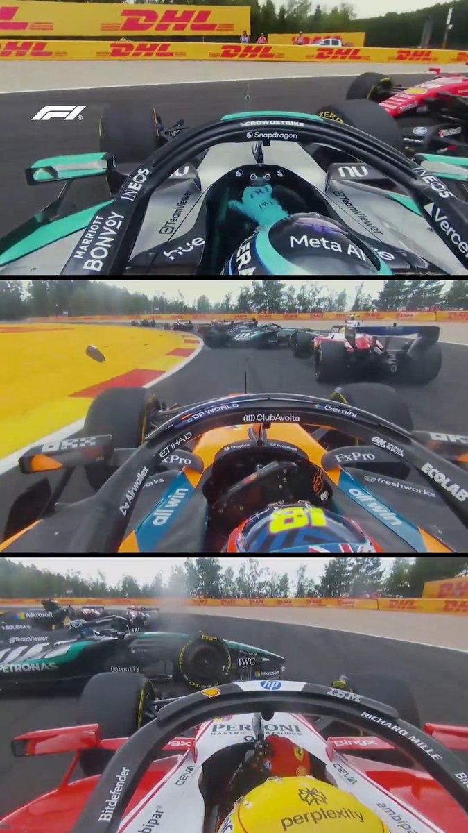 Russell 💥 Hamilton A three-way view of their dramatic opening lap collision 😮 #F1 #BelgianGP
