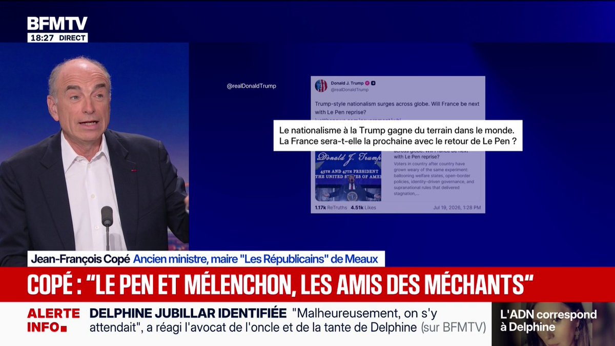 Pour Jean-François Copé (LR), entre Marine Le Pen et Donald Trump "les méthodes sont les mêmes"