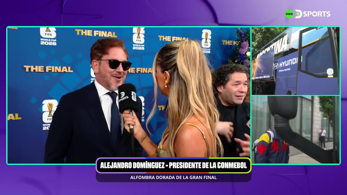 "CUANDO ENTREN LOS ONCE DE ARGENTINA, ENTRAMOS TODOS" El presidente de CONMEBOL, Alejandro Domínguez, hizo hincapié en el apoyo de toda Sudamérica con Argentina en la final del #MundialEnDSPORTS. 🎙️ SOL RIVAS💙💛💙 #FIFAWorldCup