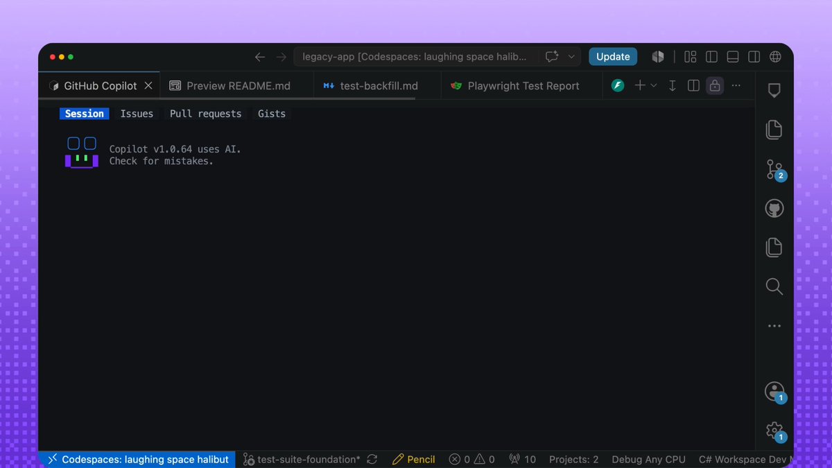 View your session, issues, pull requests, and gists all within Copilot CLI. Update to v1.0.58+ ✨