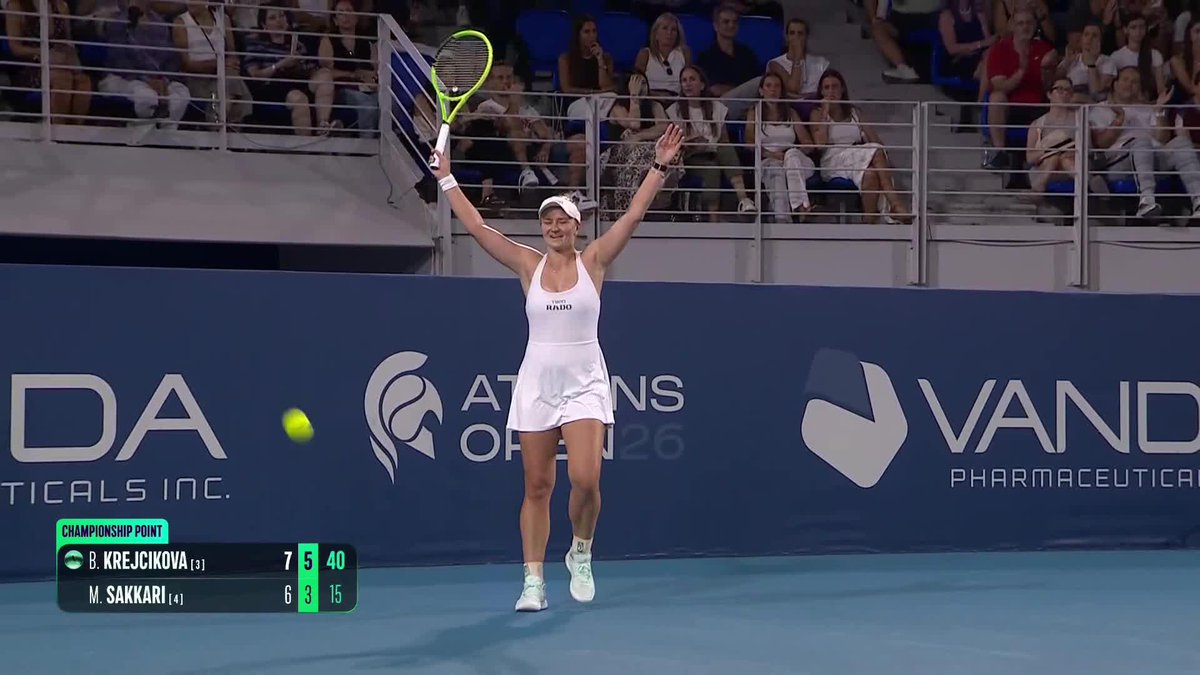 The winning moment 🏆 Barbora Krejcikova defeated Sakkari 7-6(5), 6-3 in the final in Athens! #athensopen