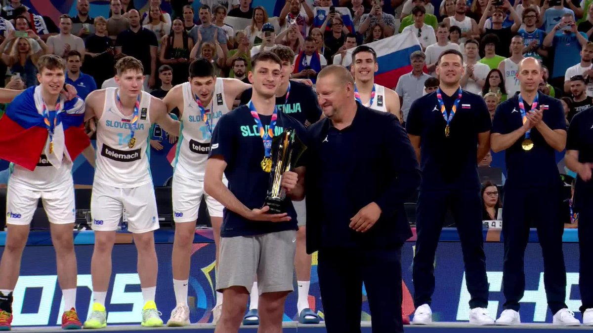 The trophy goes up! 🏆 Slovenia are the Champions of #U20EuroBasket.