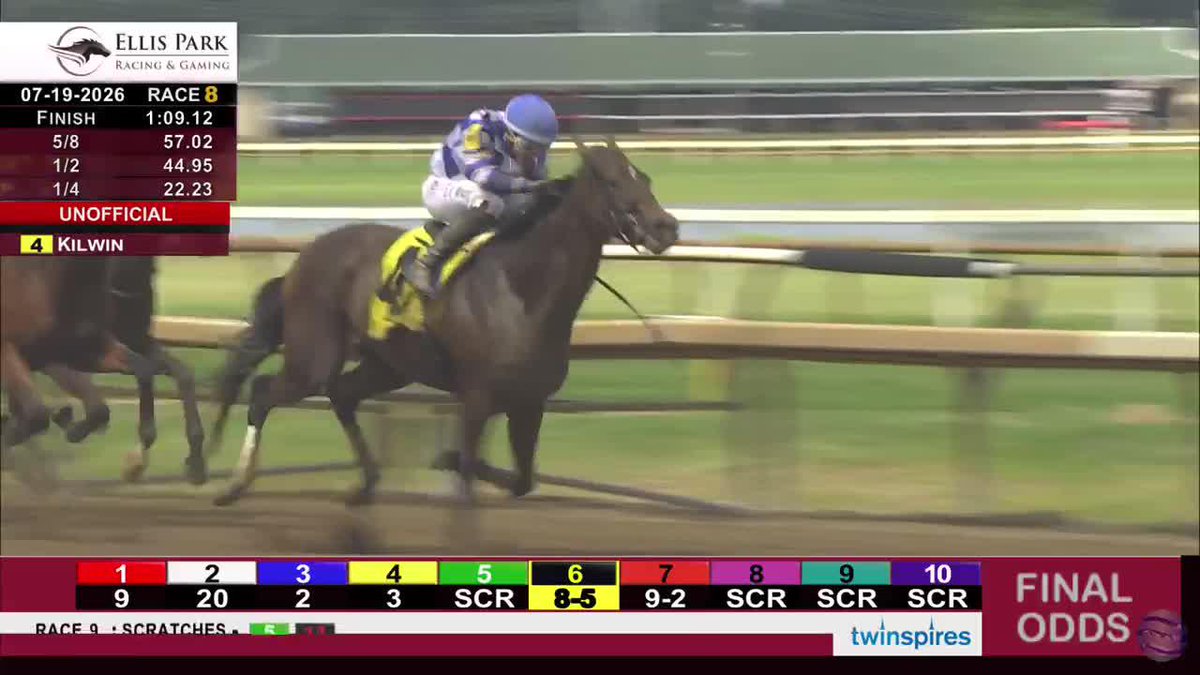 The 3rd running of the $175,000 Twin Bridges Stakes Ellis Park Racing & Gaming goes to 𝗞𝗜𝗟𝗪𝗜𝗡. The 4yo daughter of Twirling Candy returns to the races for trainer Rusty Arnold and wins convincingly under Edgar Morales. #TwinSpiresReplay
