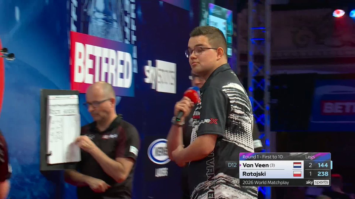 HE'S DONE IT AGAIN! That is incredible! 😂 Gian van Veen produces his second 144 finish in the space of three legs to restore his two-leg lead! 📺 #MatchplayDarts