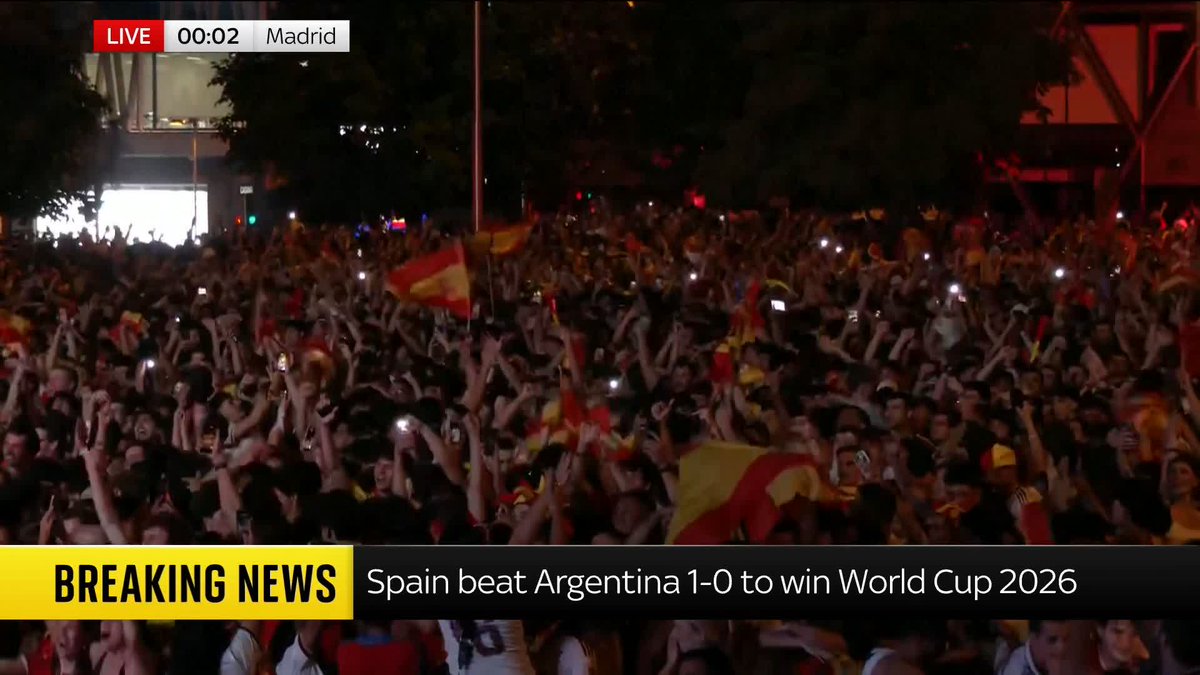 BREAKING: Spain have beaten Argentina 1-0 to win the 2026 World Cup. Live updates: 📺 Sky 501, Virgin 602, Freeview 233 and YouTube