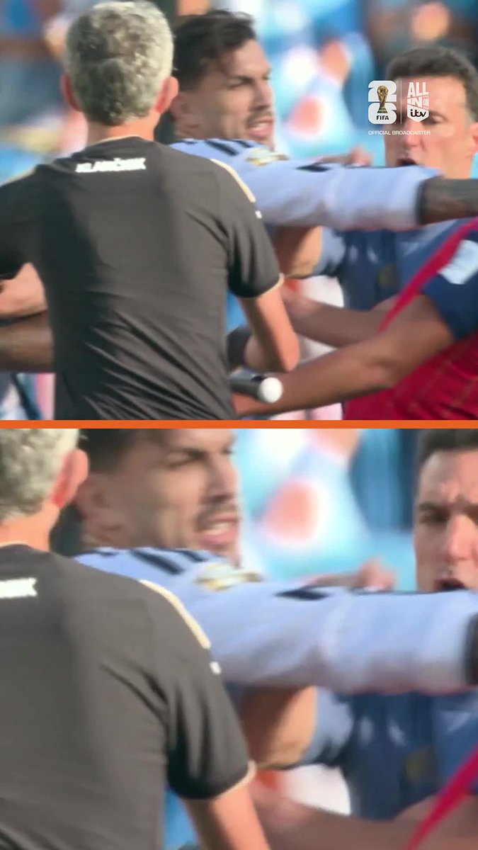 Leandro Paredes was sent off after the final whistle amidst ugly scenes from some of the Argentina players 🔴 Nahuel Molina also appeared to throw a punch towards one of the celebrating Spain players 😬