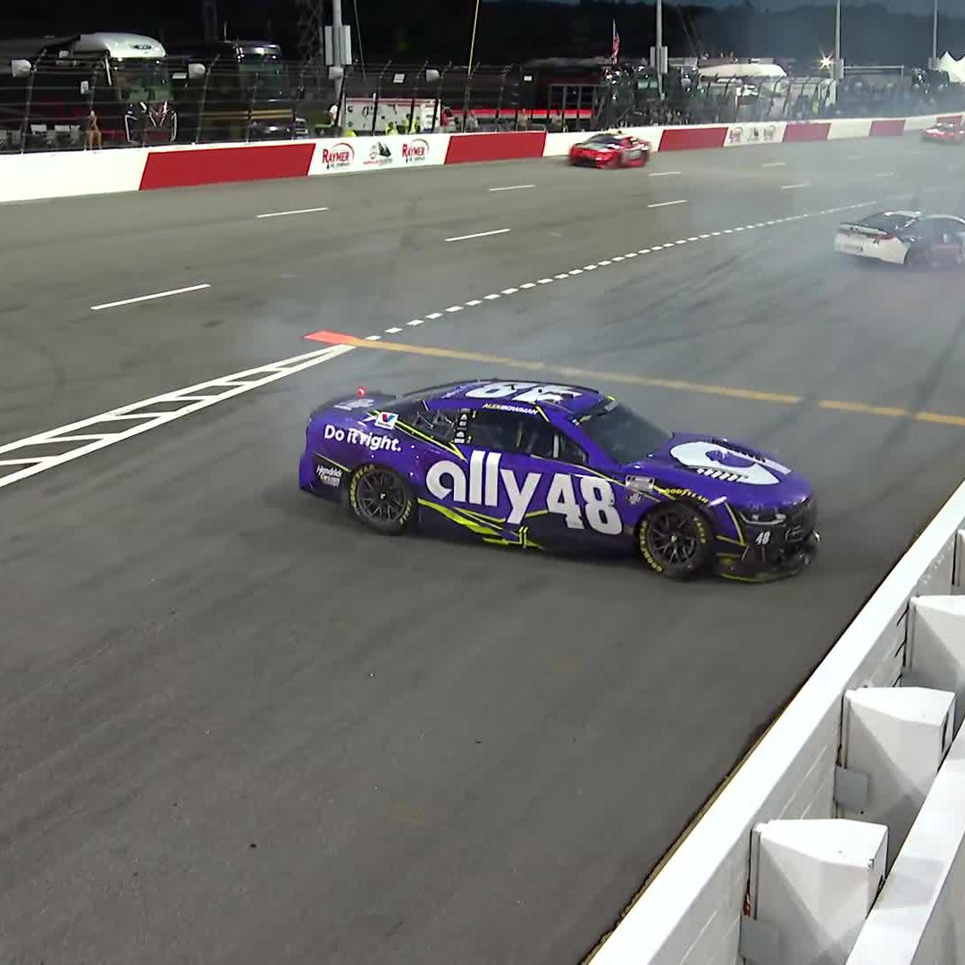 NOT CLEAR! NOT CLEAR! The Nos. 45 and 48 make contact as Alex Bowman attempts to come to pit road.