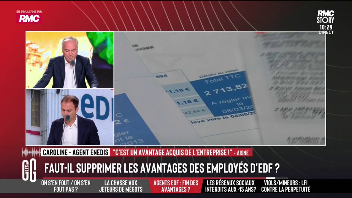 🔋 Faut-il supprimer le "tarif agent" des employés d'EDF qui ne paient que 2% du prix de l'électricité et du gaz ? 📞 Caroline, agent Enedis : "Moi, tous les mois je suis à découvert. Si on me dit de payer l'électricité, je ne sais pas comment je vais faire financièrement. C'est un avantage acquis." #GGRMC