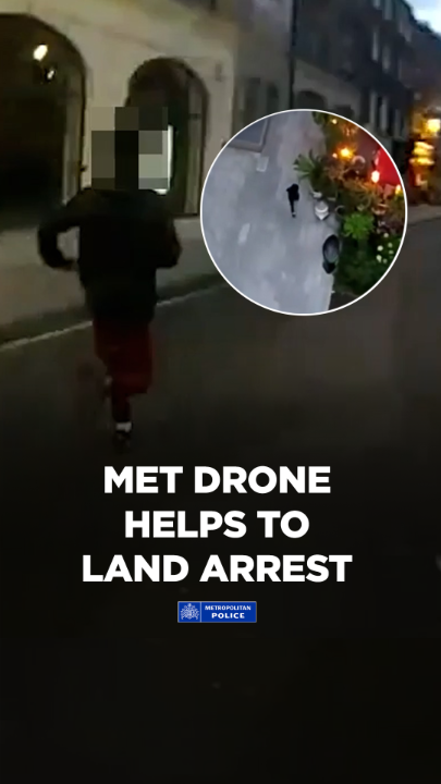 After reports of a fight in central London, one man thought he could outrun officers by weaving through backstreets and hiding nearby. What he didn't realise was a Met Drone had already been deployed, providing officers real-time updates on his every move.