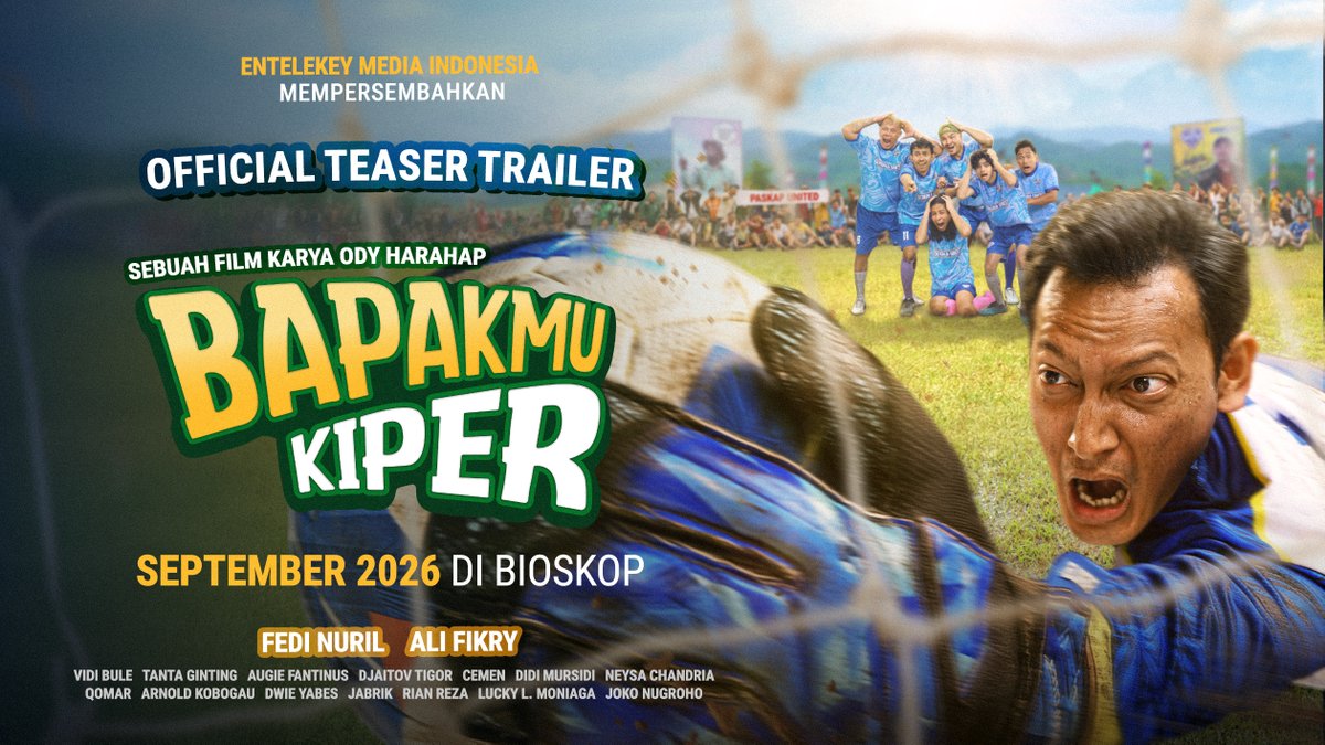 Bapakmu Kiper. Teasernya lucu! 😂 Film komedi terbaru dari Ody Harahap, mengangkat drama yang terjadi di skena sepakbola tarkam. Fedi Nuril &amp; Ali Fikry main jadi bapak anak, dan sesuai judulnya: Fedi Nuril jadi kiper. 3 September di bioskop!