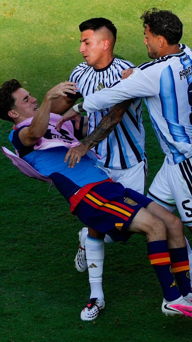 Argentina's Leandro Paredes received a red card after full-time in Sunday's World Cup final for pushing over Gavi as Spain’s 1-0 victory in New Jersey was followed by an on-pitch melee.