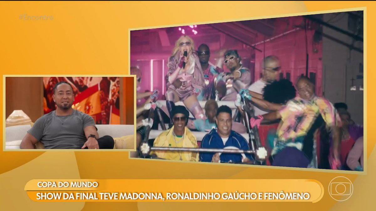 GENTEEE! 😱 que showzaço foi esse da Madonna na final da Copa do Mundo?! e ainda contou com a presença ilustre dos Ronaldinho Gaúcho e Fenômeno ✨ #CopaNaGlobo #AGenteJogaJunto #FutebolNaGlobo #Encontro #TVGlobo