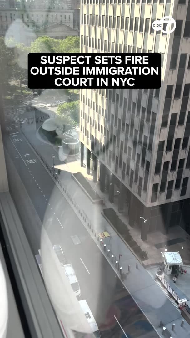 A video shows the moment a suspect started a fire outside of 26 Federal Plaza in Lower Manhattan, where a federal immigration court is located. More: