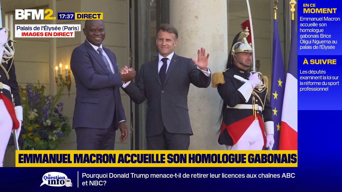 Emmanuel Macron accueille à l'Élysée son homologue gabonais, Brice Clotaire Oligui Nguema qui débute une visite d'État de trois jours #BFM2