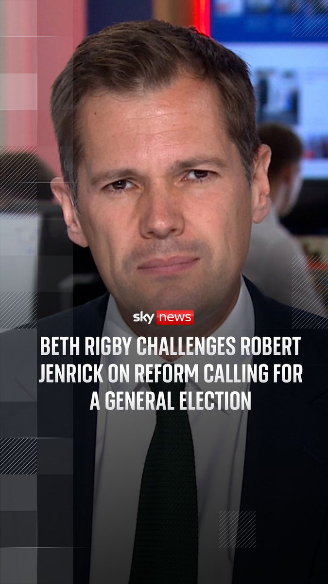 Robert Jenrick has reinforced Nigel Farage's calls for a general election, saying 'we believe in the people and testing their judgement'. With Reform's apparent slip in polls, Beth Rigby quizzed the party's treasury spokesperson on the topic ⬇️ Latest: