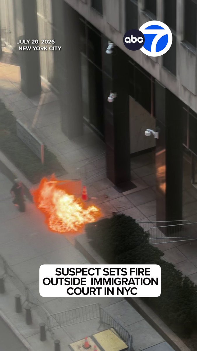 #BREAKING: A man with a history of anti-ICE activity set off an "incendiary device" outside a Manhattan federal building that houses an immigration court, authorities said. The suspect had an incendiary device, a pellet gun and a sign reading "ICE Off Our Streets," FBI Assistant Director in Charge James Barnacle said.