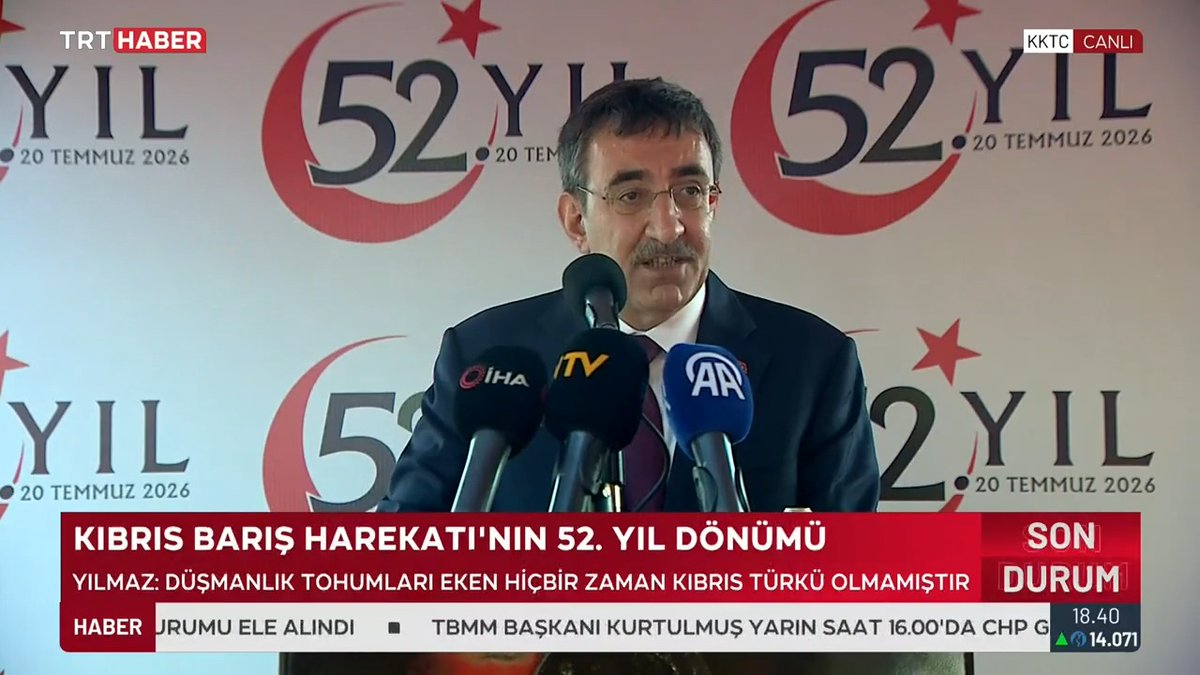 "Türkiye, Kıbrıs Türkü'nün yanındadır" Cumhurbaşkanı Yardımcısı Yılmaz: Ana vatan ve garantör Türkiye, Kıbrıs Türkü'nün özgür, onurlu ve güvenli biçimde yaşaması için KKTC'nin yanında olmaya devam edecek.