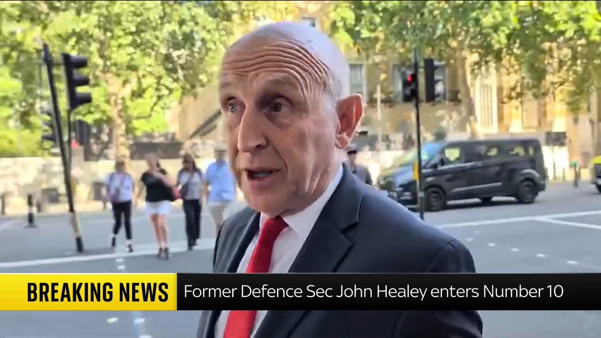 "We're all determined to make this work." Former defence secretary John Healey speaks to reporters as he walks up Downing Street to attend a meeting at Number 10. Latest: 📺 Sky 501, Virgin 602, Freeview 233 and YouTube