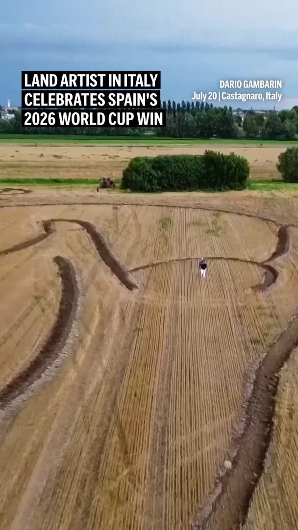 Artist Dario Gambarin has created an image of the World Cup 2026 trophy by using a tractor to carve the artwork out of his field near Verona in northern Italy.