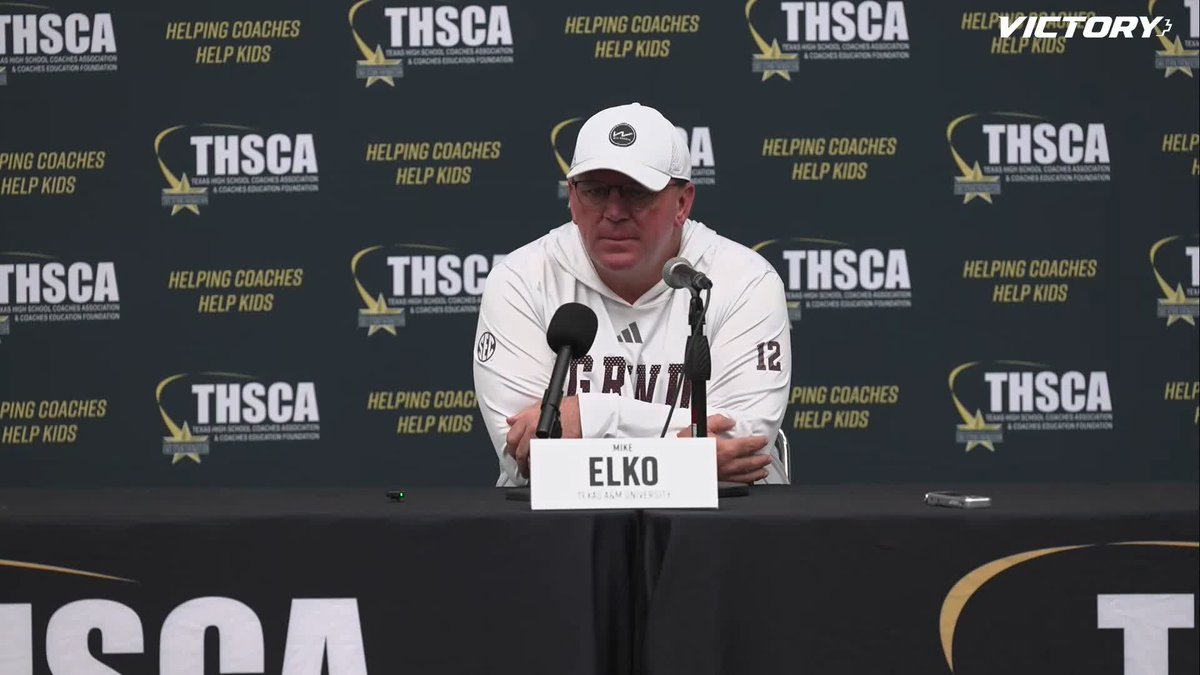 .Texas A&M Football Coach Mike Elko on high school recruiting: "We kind of view that as the draft. ... That's where you build your foundation." On the transfer portal: "You inevitably have some holes in your roster that you need to plug, and to us that's free agency." #TXHSFB