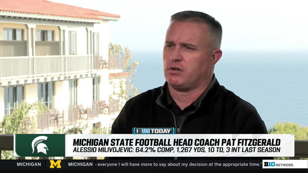 "He went to every portal visit; he was at every meal." Michigan State Football HC Pat Fitzgerald on QB Alessio Milivojevic embracing his leadership role 👇 #B1GToday