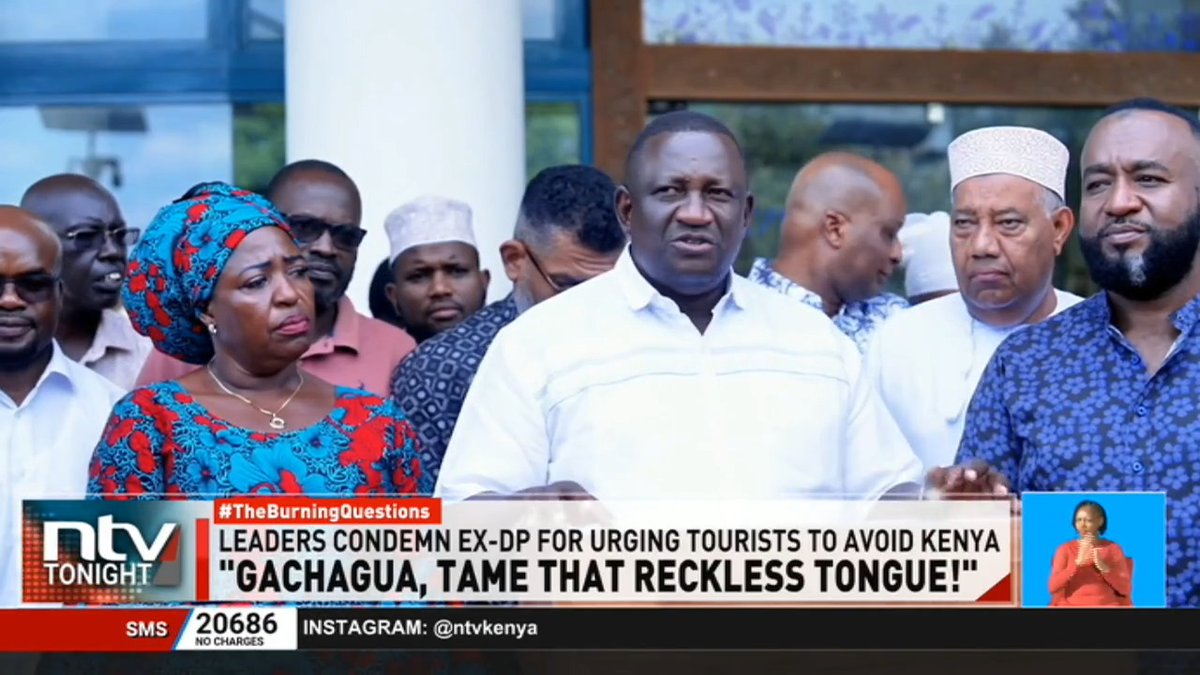 'Gachagua, Tame That Reckless Tongue!' Leaders from the Coast region have strongly condemned Rigathi Gachagua for urging foreign tourists to stay away from Kenya, until President Ruto is ousted in the 2027 General Election. #NTVTonight Number8, the poet Kevin Mutai