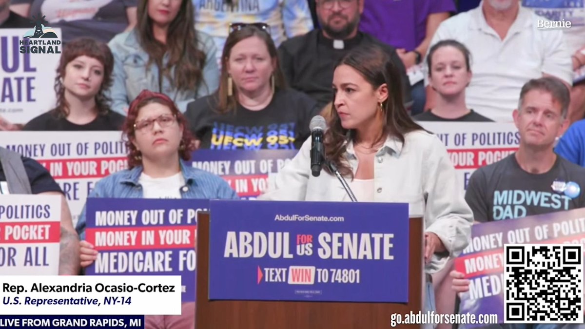 During a Grand Rapids rally for Michigan Democratic Senate candidate Abdul El-Sayed, U.S. Rep. Alexandria Ocasio-Cortez (D-NY) says that Democrats can win without taking corporate PAC money, citing 2018. "It's not naive, Grand Rapids. It's how we win a general election."