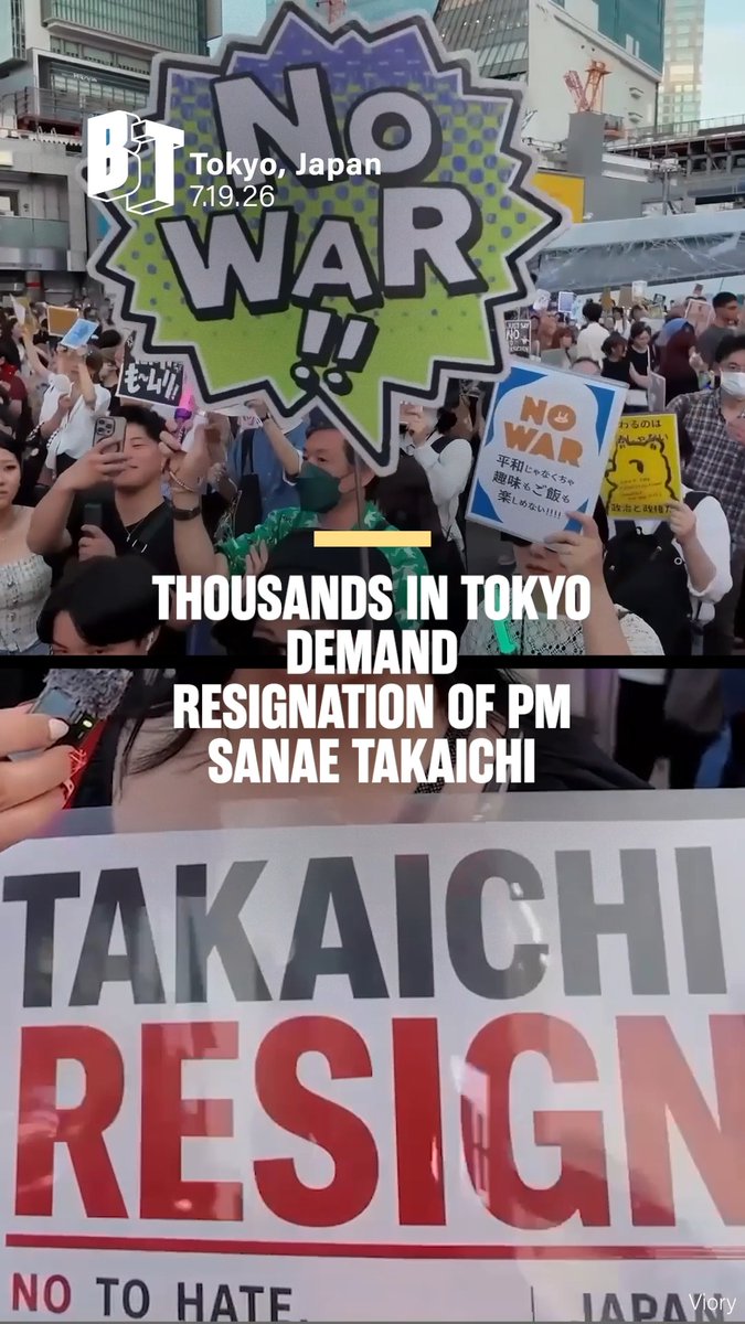 Around 25,000 protestors rallied in Tokyo's Shibuya Scramble Crossing on Sunday, opposing remilitarization and Japan’s push to revise Article 9, the pacifist clause of its Constitution. The protestors are in addition calling for the resignation of far-right Prime Minister Sanae Takaichi, who ignited a diplomatic firestorm in November when she pledged she would deploy Japanese troops in the event of a military crisis in the Taiwan Strait. Japan's military budget for 2025 reached a record-breaking 9 trillion yen (approx. $58 billion), and in a major shift from its post-WWII pacifist policy, the country lifted its ban on lethal export weapons earlier this year and is also actively participating in US-led war exercises across the region. And on Friday, Defense Minister Shinjiro Koizumi has urged a “debate” on the acquisition of nuclear weapons stating that the issue is one Japan “cannot avoid touching.” Critics assert that the government is dragging the country into the US-led war on China. Takaichi’s approval rating has fallen below 50 percent as of July 17, according to recent polls.