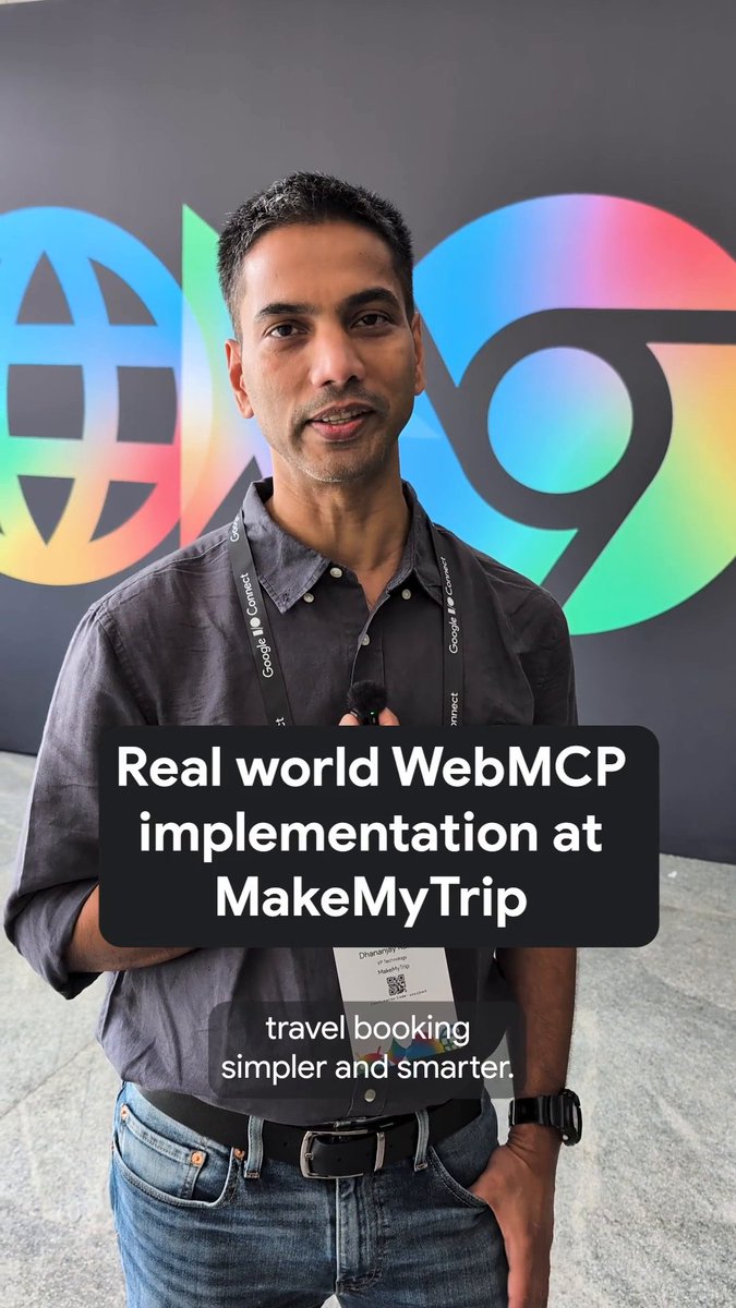At #GoogleIOConnect India we asked Dhananjay Kumar, the VP of Engineering at @MakeMyTrip, how they are putting WebMCP to work. Listen up ⬇️ #BuildwithGemini