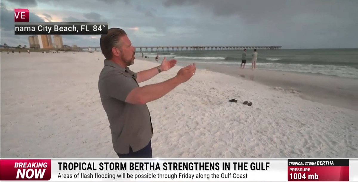 Double red flags are flying in Panama City Beach, Florida, warning beachgoers of dangerous surf and life-threatening rip currents as Tropical Storm Bertha moves through the Gulf. Senior National Correspondent Justin Michaels reports live on conditions along the coast: