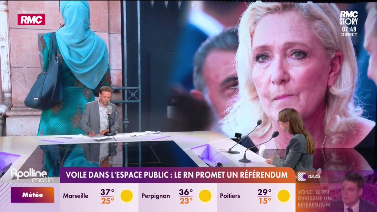 🔴Le RN envisage un référendum pour l'interdiction du port du voile dans l'espace public 🎙️"Cette mesure est inconstitutionnelle", pointe Aurore Bergé, ministre déléguée chargée de l'Égalité entre les femmes et les hommes et de la Lutte contre les discriminations #ApollineMatin