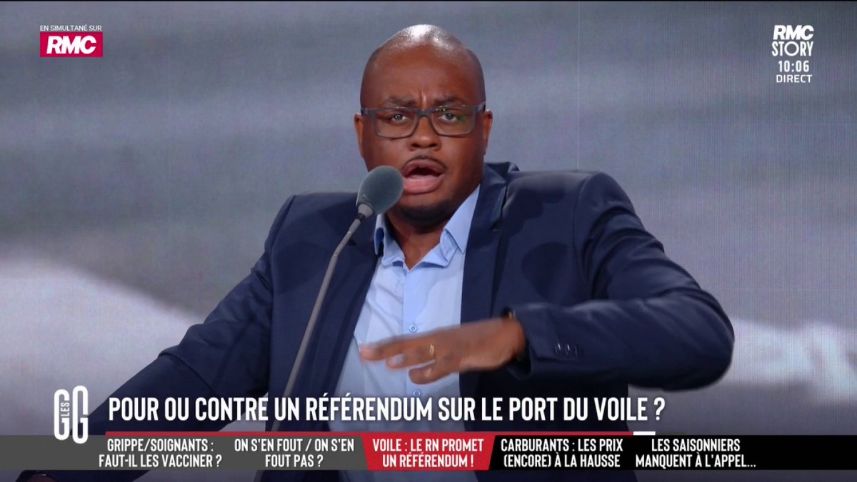 🧕 Pour ou contre un référendum sur le port du voile ? 🗣️ Abel Boyi : "Faire un référendum, c'est lâche. Les Français vont se déchirer. Je ne pense pas que le gars qui regarde son compte en banque et qui est dans le rouge il se dise : 'Ah mon problème, c'est le voile'." #GGRMC