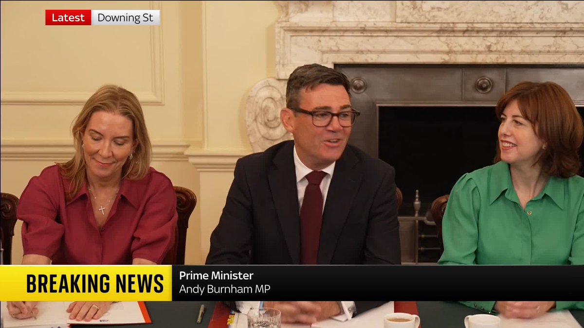 Andy Burnham's first cabinet meeting is underway. Speaking to his staff, the prime minister sets out two agendas to discuss: The mission and purpose, and the standard of his government. He adds that he wants "hope to feel real for people" and to work as "one team".