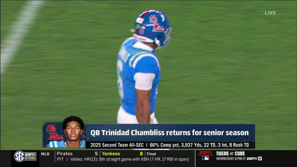 "He's ready for the moment." Chris Doering ranks Ole Miss Football's Trinidad Chambliss as the best QB entering this season 🇹🇹