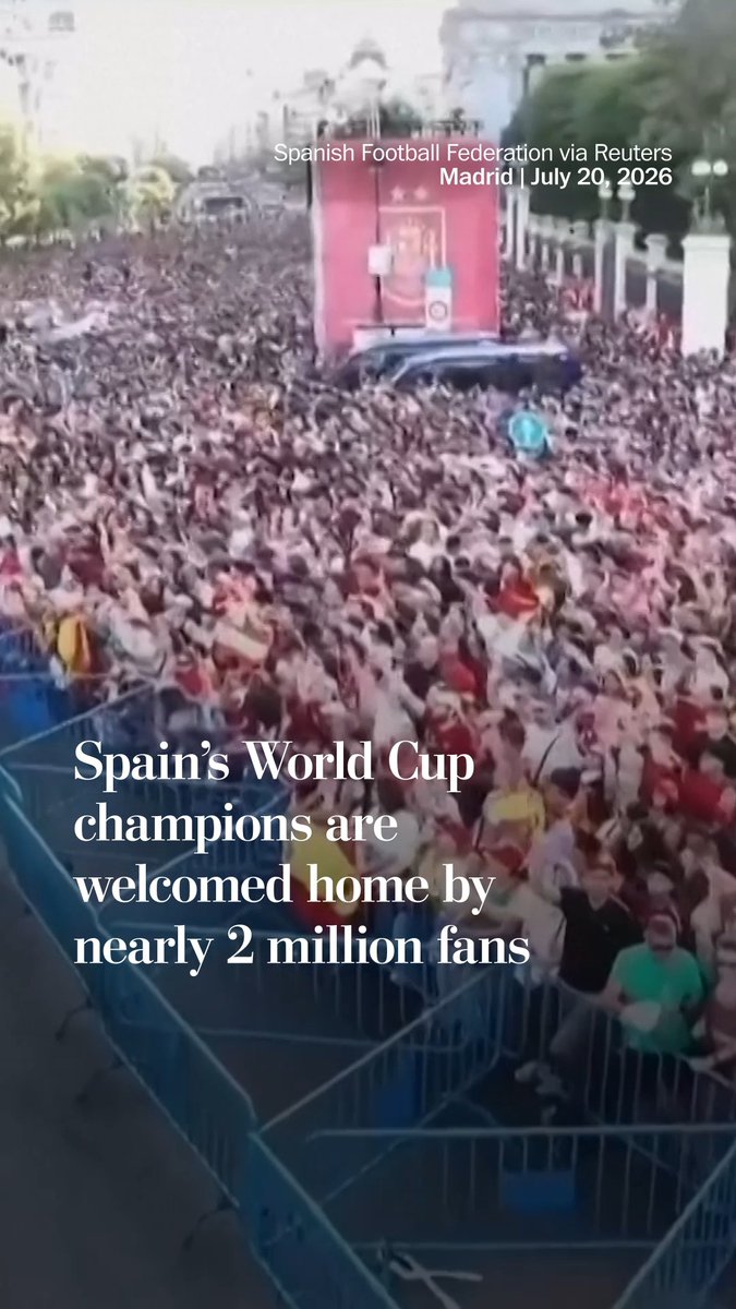 An estimated crowd of nearly 2 million people gathered in Madrid to celebrate Spain's World Cup team after they arrived home from their victory against Argentina. This is Spain's second World Cup title. Read more: