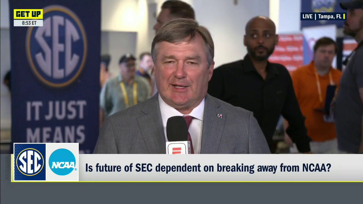 UGA Head Coach Kirby Smart on the SEC breaking away from the NCAA. "Yeah, I've actually been saying that for a long time."