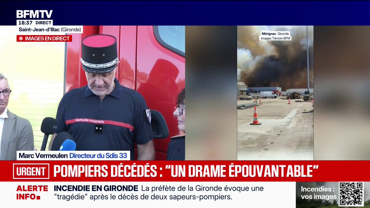 Pompiers décédés à Mérignac: le feu est "maintenant fixé", assure le directeur du SDIS 33