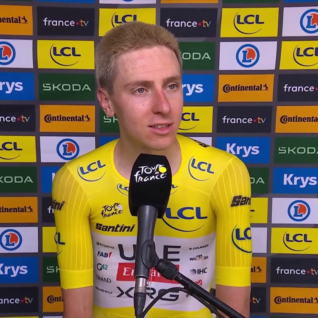 🎙️ Pogacar: "Un poco decepcionado porque en la cima estaba a 15 segundos de Evenepoel" "En la curva casi me estrello también, no pude reconocerla bien esta mañana" #TDF2026 #LaCasadelCiclismo