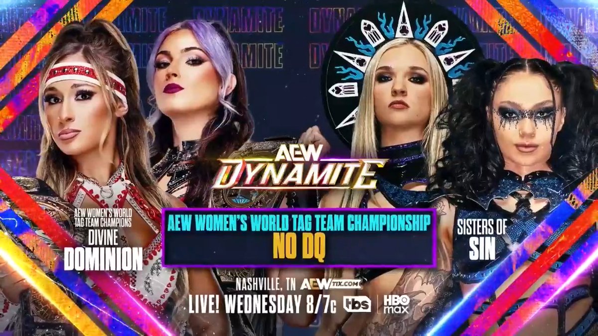 #AEWDynamite 8/7c, TBS & HBO Max Tomorrow, 7/22! No DQ, AEW Women's World Tag Team Title @MeganBayne/Lena Kross レナ・クロス vs @SkyeByee/julia hart NEW Artist of STARDOM Champions The Triangle of Madness want more gold & no rules when Skye/Julia fight Divine Dominion TOMORROW!
