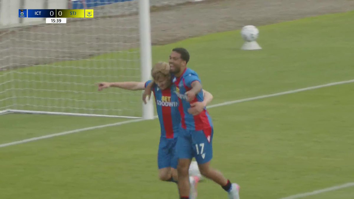 Alfie Stewart opens the scoring in sensational style with a strike from way out 🤯 He catches the goalkeeper off his line from distance to fire Inverness Caledonian Thistle FC in front 🔴🔵 #PremierSportsCup