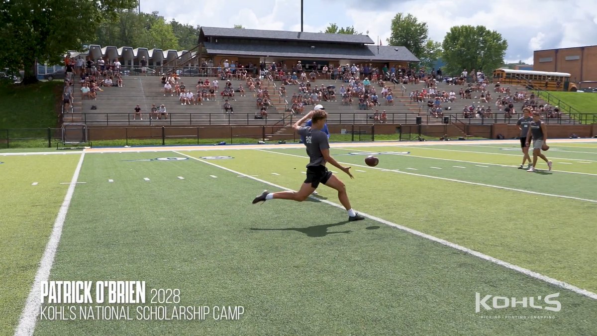 ☑️ 59 yards, ⏱️ 5.47s ☑️ 65 yards, ⏱️ 4.8s Class of 2028 punter Patrick O'Brien hits two HUGE punts to win the final junior class competitions at the 2026 Kohl's National Scholarship Camp. #KohlsNSC