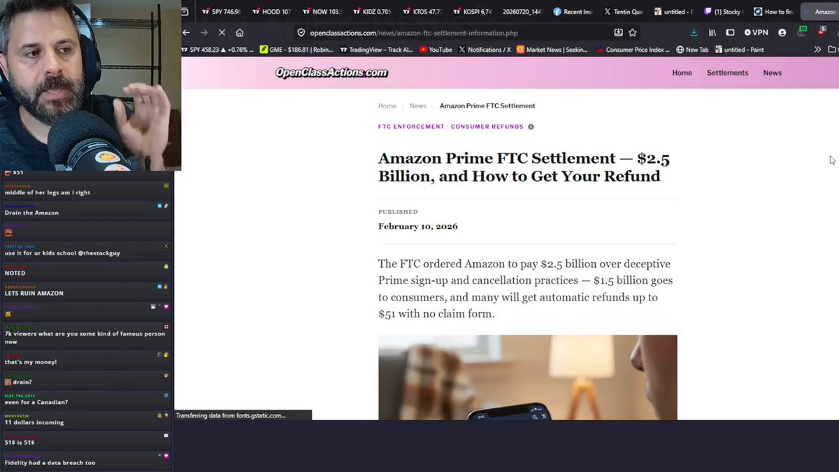 TheStockGuy talks about Amazon Prime’s $2.5B FTC settlement "If u didn't already get an automatic $51 check sent to u, u still have time to file but u only have 6 days..not everyone qualifies..it takes u 30 seconds"